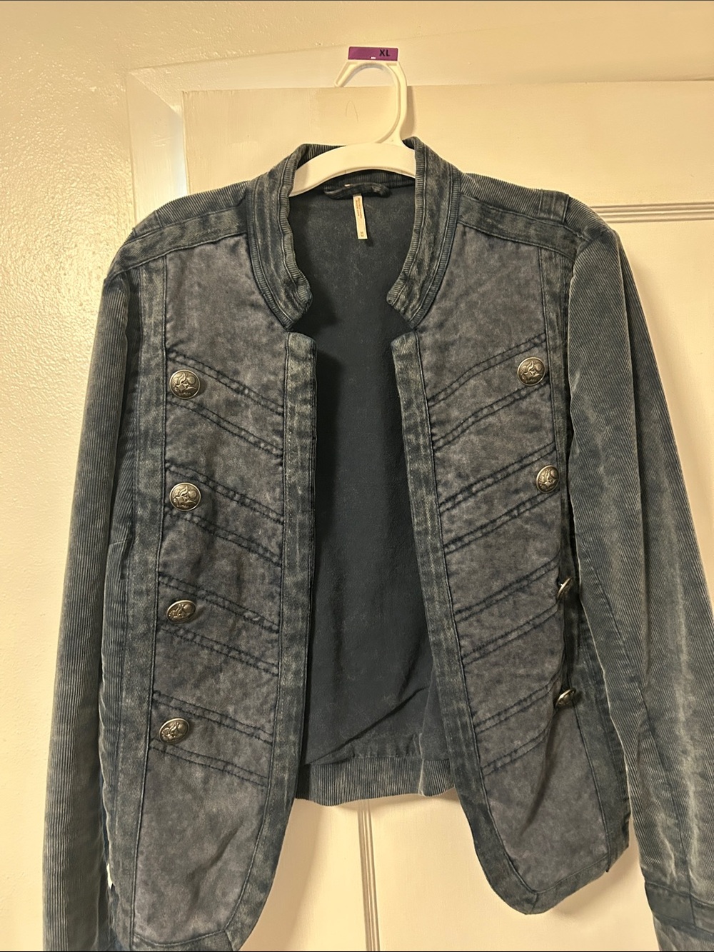 Free People Washed Blue Military-Style Denim Blazer